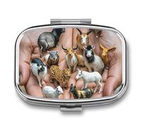 The Twelve Chinese Zodiac Signs Pill Box Elegant Metal Pill Case with 2 Compartments, Slim Portable Medicine Organizer for Purse, Pocket, Travel