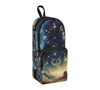 The Twelve Zodiac Stars in The Night Sky Pencil Case, Big Capacity Pen Bag with Compartment Students Schoolbag Shape Stationery Organizer Pencil Pouch Marker Case for School Office Work