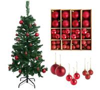 THE TWIDDLERS - 1 4ft / 1.2m Christmas Tree with Strong Metal Stand and 260 Tips & 50-Pack Red Christmas Baubles - Assorted Sizes and Finishes - 6cm, 4cm, 3cm