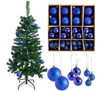 THE TWIDDLERS - 1 4ft / 1.2m Christmas Trees with Strong Metal Stand and 260 Tips & 50-Pack Blue Christmas Baubles - Assorted Sizes and Finishes - 6cm, 4cm, 3cm