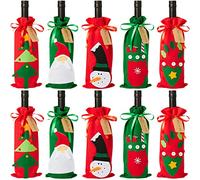 THE TWIDDLERS - 10 Christmas Wine Gift Bags, Bottle Covers with Drawstring & Gift Tags, Reusable Xmas Party Bag Decorations - 5 Different Designs, 2 of Each