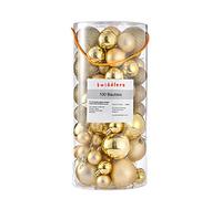 The Twiddlers - 100 Champagne Gold Christmas Baubles Glossy Matte Glitter Designs Xmas Tree Ornaments Party Decorations in Assorted Sizes - 6cm, 4cm, 3cm