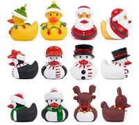 THE TWIDDLERS - 12 Christmas Rubber Ducks Bath Toys, Assorted Festive Design & Vibrant Colours - Santa, Snowman, Rudolph, Party Favours Gifts, Xmas Stocking Fillers for Babies, Kids, Children