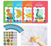 THE TWIDDLERS 12 Pack A5 Dinosaur Colouring Books for Kids (Age 4-8) - Complete Set with 12 Sticker Sheets and 12 Mini Crayon Packs (4 per Pack) for Children's Party Bags
