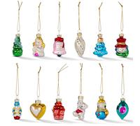 The Twiddlers - 12 Pieces Christmas Mini Glass Baubles in Assorted Colorful Festive Traditional Vintage Designs for Xmas Tree Hanging Ornaments and Party Decorations - 4cm