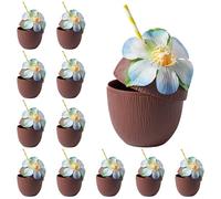 THE TWIDDLERS 12 Reusable Plastic Coconut Cups with Flowers for Decoration & Paper Straws - Garden, Pool & Beach Parties - Tiki Bar, Hawaiian-Themed Luau Party, Tropical Wedding