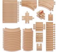 THE TWIDDLERS 128 Piece Wooden Train Track Expansion Pack, Extra Large Bulk Set Compatible with All Major Brand Toy Trains - Selection of Straight and Curved Track, Premium Wood Railway Accessories
