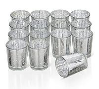 THE TWIDDLERS - 15 Candle Holders Silver Glass Tea Light Holder - Home Festive Christmas Decoration, Table Centerpiece, Kitchen Accessory - 5 x 6cm (Silver)