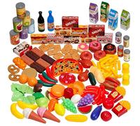 THE TWIDDLERS 150-Piece Play Food Set for Kids Kitchen - Plastic Toy Food Accessories with Pretend Fruits and Vegetables - Fake Food for Children’s Role Play Toy Shop, Age 3+