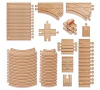 THE TWIDDLERS 192 Piece Wooden Train Track Expansion Pack, Extra Large Bulk Set Compatible with All Major Brand Toy Trains - Selection of Straight and Curved Track, Premium Wood Railway Accessories