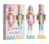 THE TWIDDLERS - 2 Rainbow Wooden Nutcracker Soldiers, 30cm / 12" - Multicolour Premium Handmade Pine Wood Classic Traditional Ornaments, Xmas Decorations With Moving Parts