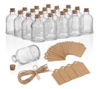 THE TWIDDLERS 20 Piece Mini Glass Jars with Cork Lids and Labels - 50ml Small Bottles for Wedding Favours, Party Decorations, and DIY Craft Storage (7x4cm)