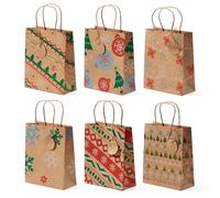 THE TWIDDLERS 24 Kraft Paper Gift Bags with Handle & Labels, 22 cm - Christmas Present Pouches, Gift Packaging - Strong & Reusable