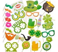 The Twiddlers - 27 Pcs St Patricks Day Themed Party Photo Booth Shamrock Clover Leaf Props, Party Favours & Accessories for Kids and Adults
