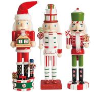 THE TWIDDLERS - 3 Wooden Nutcracker Soldiers, 28cm / 11" in Festive Colours with Christmas Countdown - Premium Handmade Pine Wood Classic Traditional Ornaments, Xmas Decorations With Moving Parts