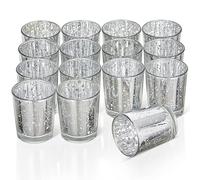 THE TWIDDLERS - 30 Candle Holders Silver & Red Speckled Glass Tea Light Holder - Home Decoration, Table Centerpiece, Kitchen Accessory - 5 x 6cm (30, Silver)