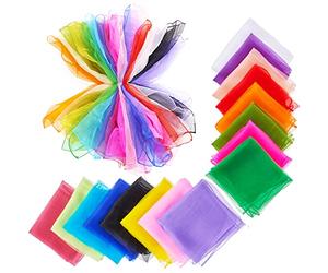 THE TWIDDLERS - 32 Multi-colour Dance Scarves Baby Sensory Silk Fabric Scarf for Kids Juggling Gym Dance Rhythm Magic Props Accessories - 60x60cm