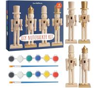 THE TWIDDLERS - 4 Paint Your Own Wooden Nutcracker Soldiers, 18cm - Premium Handmade Kit, Pine Wood Traditional Ornaments, DIY Christmas Decorations with Moving Parts, Stickers and 2 Paint Sets