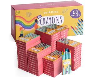 THE TWIDDLERS 50 Boxes of Wax Crayons for Kids, 6 Per Box, 300 Total - Mixed Coloured, Perfect Mini Crayon Packs for Party Bag Fillers, Classroom Rewards, Arts & Crafts and Wedding Activity Packs