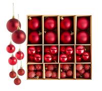 THE TWIDDLERS - 50 Pack Ruby Red Christmas Baubles - Assorted Sizes & Finishes - 6cm, 4cm, 3cm - Matte, Shiny, and Glitter Ornaments for Xmas Tree Decorations