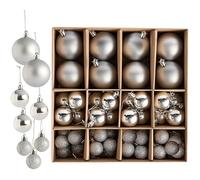 THE TWIDDLERS - 50-Pack Silver Christmas Baubles - Assorted Sizes and Finishes - 6cm, 4cm, 3cm - Matte, Shiny, and Glittery Ornaments for Tree Decoration