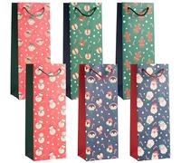 THE TWIDDLERS - 6 Christmas Wine Gift Bags with Sturdy Rope Handles in Assorted Festive Xmas Designs, Gift Bottle Bags, 1 of Each Design, Festive Xmas Wine Bottle Bag - 35cm x 13cm