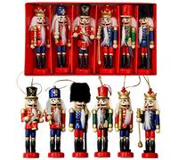 THE TWIDDLERS 6 Nutcracker Soldier Ornaments, Christmas Tree Decorations | Traditional Wooden Nut Cracker Figures, Small Hanging Xmas Home Decor, Classic Nostalgic Mini Vintage Indoor Table Toys