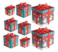THE TWIDDLERS 8 Pack Christmas Boxes with Lids and Ribbons - Sturdy Cardboard Gift Nesting Crates in 4 Assorted Sizes - Decorative Xmas Wrapping Alternative for Cookies, Eve Boxes, and Hamper Fillers