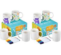 THE TWIDDLERS Decorate Your Own Mug Set, Paint with Colour Pens - 4 Mugs Arts & Crafts Pottery Kit for Kids and Adults, Personalised Birthday Day Gift for All (Pack of 2)
