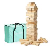 THE TWIDDLERS XL Tumble Tower Giant Garden Game Age 3+, 64 Piece Premium Large Wooden Lawn Game, Blocks Stack up to 5ft / 1.5m Tall - Portable Carry Case, Outdoors or Indoors, Mega Fun for Kids & Adults