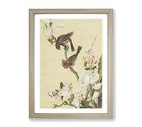 The Two Birds By Lang Shining Asian Japanese Framed Print | A3 Oak Framed Wall Art | Ready to Hang | Asian Nature Picture | Living Room Bedroom Lounge Office