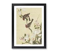 The Two Birds By Lang Shining Asian Japanese Framed Print | A4 Black Framed Wall Art | Ready to Hang | Asian Nature Picture | Living Room Bedroom Lounge Office