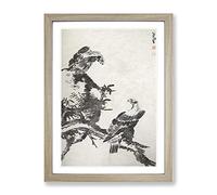 The Two Eagles By Bada Shanren Asian Japanese Framed Print | A2 Oak Framed Wall Art | Ready to Hang | Asian Animal Picture | Living Room Bedroom Lounge Office