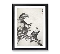 The Two Eagles By Bada Shanren Asian Japanese Framed Wall Art Print, Ready to Hang Picture for Living Room Bedroom Home Office Décor, Black A3 (34 x 46 cm)