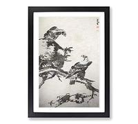 The Two Eagles by Bada Shanren Framed Print | A2 Black Framed Wall Art | Ready to Hang | Modern Animal Picture | Living Room Bedroom Lounge Office