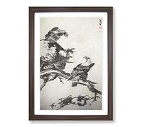 The Two Eagles by Bada Shanren Framed Print | A2 Walnut Framed Wall Art | Ready to Hang | Modern Animal Picture | Living Room Bedroom Lounge Office