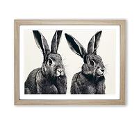 The Two Hares Framed Print | A3 Oak Framed Wall Art | Ready to Hang | Modern Animal Picture | Living Room Bedroom Lounge Office