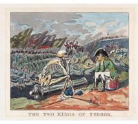 The Two Kings of Terror. Death and Napoleon sit staring at each other in the debris of a battlefield. Political cartoon dated 1814. After a work by Thomas Rowlandson. Poster Print by Ken Welsh (15 x