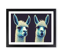 The Two Llamas Vol.1 Framed Print | A4 Black Framed Wall Art | Ready to Hang | Modern Animal Picture | Living Room Bedroom Lounge Office