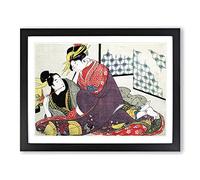 The Two Lovers By Kitagawa Utamaro Asian Japanese Framed Print | A2 Black Framed Wall Art | Ready to Hang | Asian Nature Picture | Living Room Bedroom Lounge Office