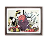 The Two Lovers By Kitagawa Utamaro Asian Japanese Framed Print | A4 Walnut Framed Wall Art | Ready to Hang | Asian Nature Picture | Living Room Bedroom Lounge Office