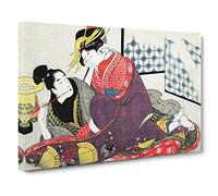 The Two Lovers By Kitagawa Utamaro Canvas Print | Gallery Wrapped 30mm Frame Wall Art | 30x20 inches | Ready to Hang | Asian Picture | Living Room Bedroom Lounge Office