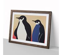 The Two Penguins Vol.1 Abstract H1022 Framed Print for Living Room Bedroom Home Office Décor, Wall Art Picture Ready to Hang, Walnut A2 Frame (64 x 46 cm)