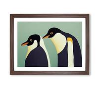 The Two Penguins Vol.2 Abstract Framed Print | A4 Walnut Framed Wall Art | Ready to Hang | Abstract Fantasy Picture | Living Room Bedroom Lounge Office
