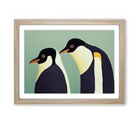 The Two Penguins Vol.2 Abstract H1022 Framed Print for Living Room Bedroom Home Office Décor, Wall Art Picture Ready to Hang, Oak A3 Frame (46 x 34 cm)