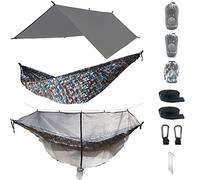 The Ultimate 3 in 1 Camo Camping Hammock RainFly Bundle with Fully Detachable Mosquito Net by Sun Society