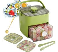 The Ultimate Garden Party Ice Maker, Portable Ice Maker Countertop Trays for Freezer, Double-Deck 48 Cubes Ice Cube Mold Box with Secure Sealing Lid & Ice Tongs for Whiskey, Gin, Social Events (Green)