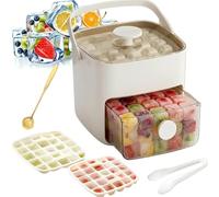 The Ultimate Garden Party Ice Maker, Portable Ice Maker Countertop Trays for Freezer, Double-Deck 48 Cubes Ice Cube Mold Box with Secure Sealing Lid & Ice Tongs for Whiskey, Gin, Social Events (White)
