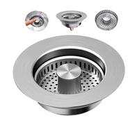 The Ultimate Kitchen Sink Solution: 3-in-1 Drain Strainer & Stopper. 304 Stainless Steel, Anti-Clogging, Anti-Odor for UK Standard Drains. Easy Clean! (1PC)
