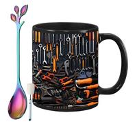 The Ultimate Mechanic's Toolbox Mug, 11oz Ceramic Mechanic Toolbox Coffee Cup with Spoon, Realistic Tool Pattern Design and Ergonomic Handle, for Dad Husband on Birthday (#F)